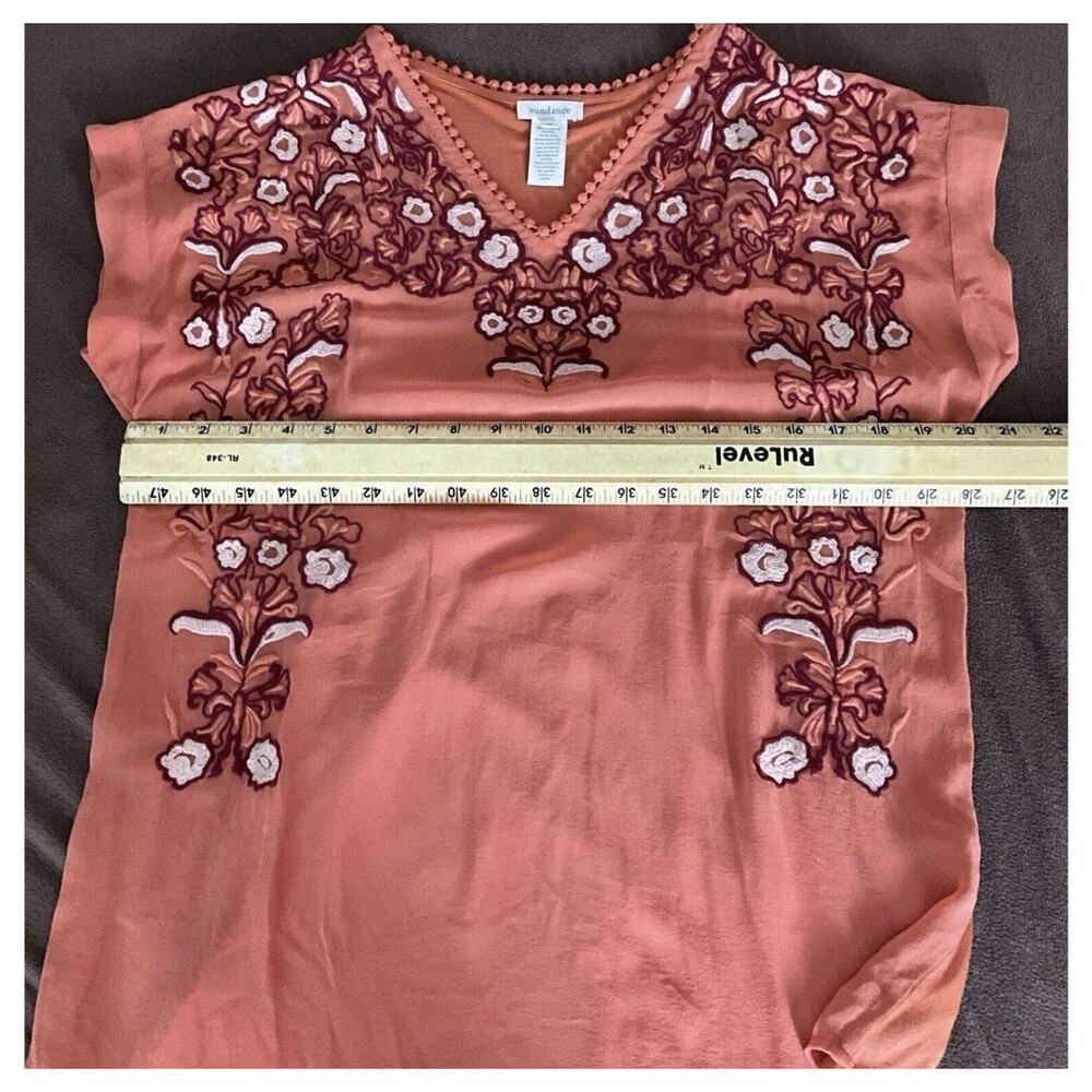 Sundance Sz M Wms Silk Embroidered Orange SS Boho Festival Colorful Lined Top - Picture 7 of 8